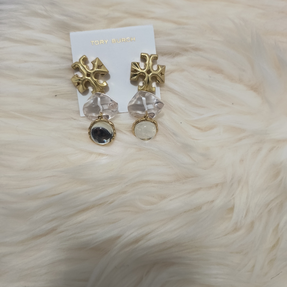 Tory Burch Gold and Crystal Drop Earrings